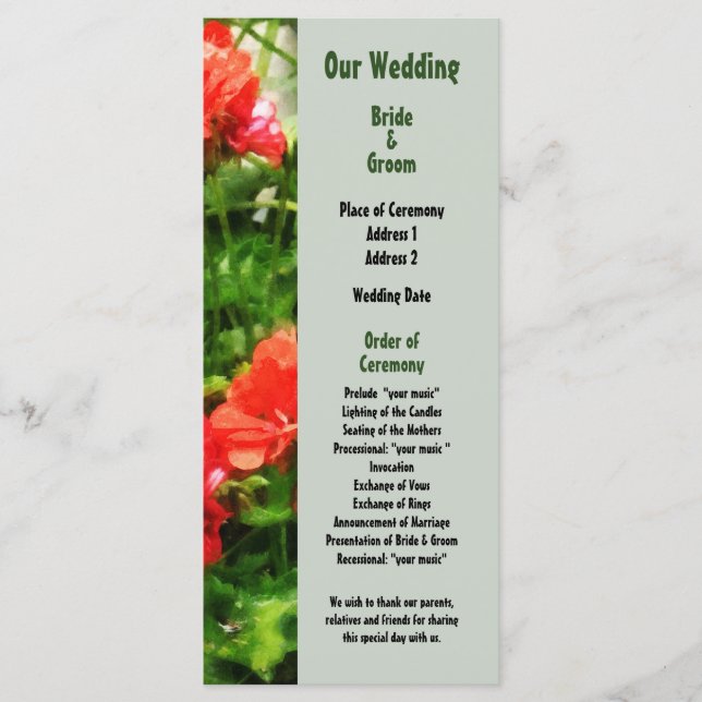 Purple Irises in Suburbs Wedding Program Programme (Front)