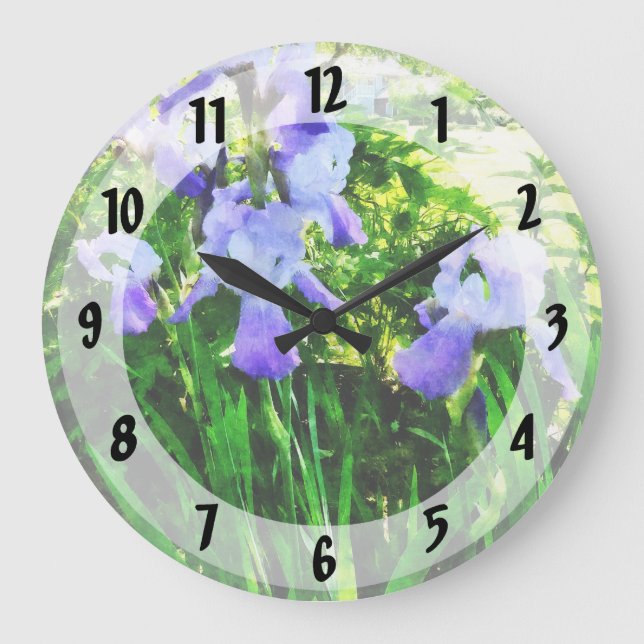Purple Irises in the Suburbs Large Clock (Front)