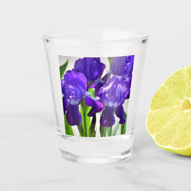 Purple Irises Iris Flower Shot Glass (Front)