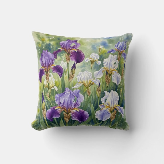 Purple Irises Spring Flower Pillow (Front)