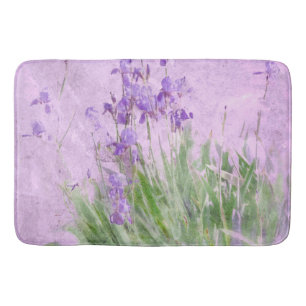 Purple Irises Watercolor Bath Mat