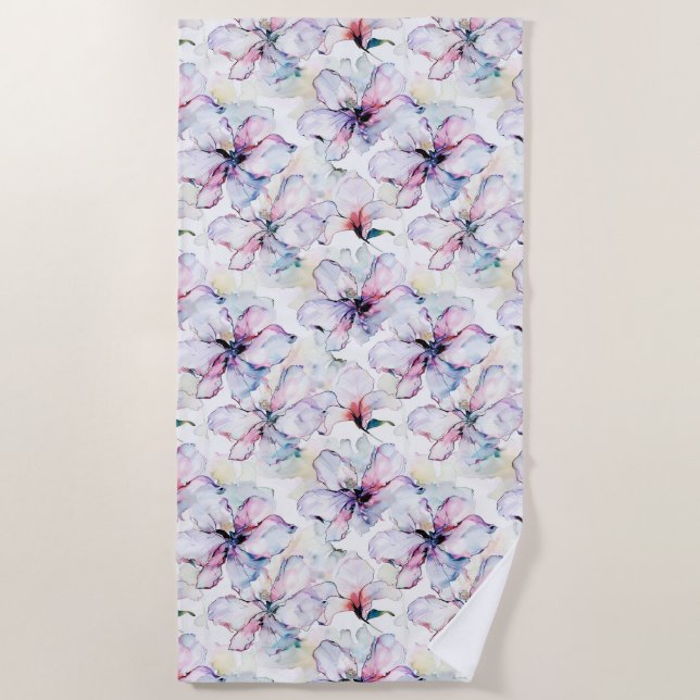 Purple Island Flowers Beach Towel (Front)