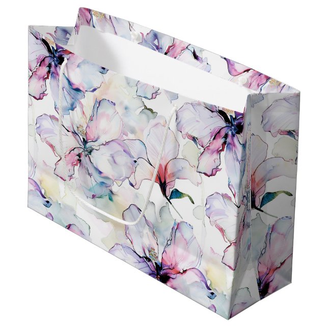 Purple Island Flowers Birthday Large Gift Bag (Front Angled)