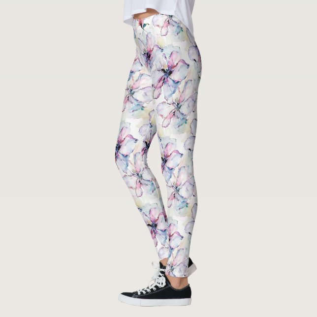 Purple Island Flowers Leggings (Left)