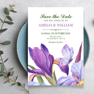 Purple isris floral bloom watercolor  save the date