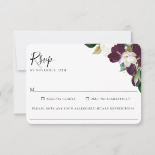 Purple Ivory Floral Wedding Food Allergy RSVP Card