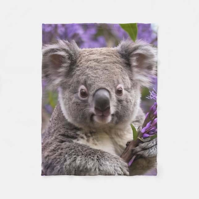 Purple Jacaranda Koala Bear, Fleece Blanket (Front)