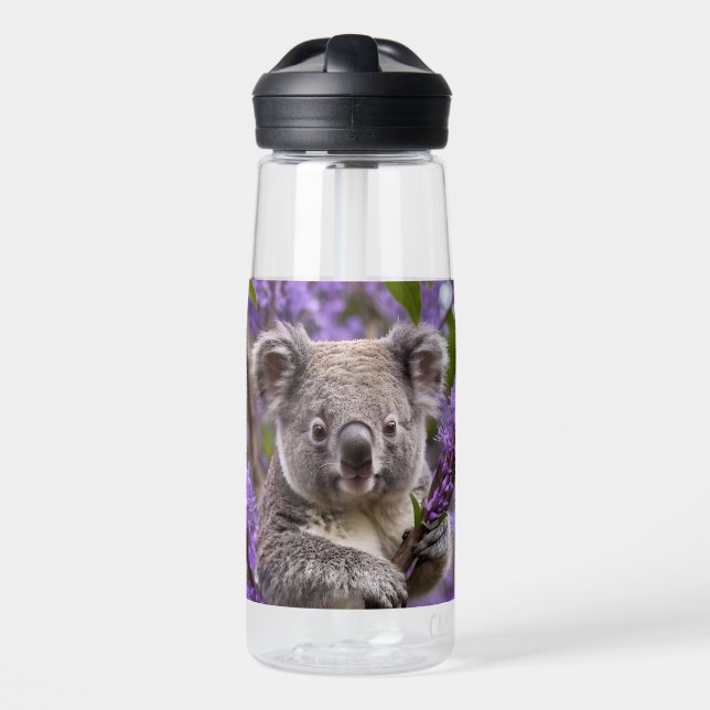 Purple Jacaranda Koala Bear, Water Bottle (Front)