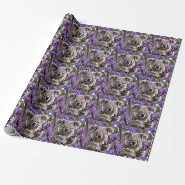 Purple Jacaranda Koala Bear, Wrapping Paper (Unrolled)