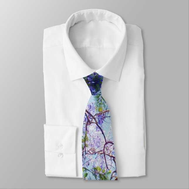 Purple Jacaranda Tree Oil Art, Tie (Tied)