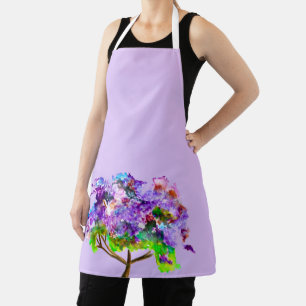Purple Jacaranda tree watercolor art Apron