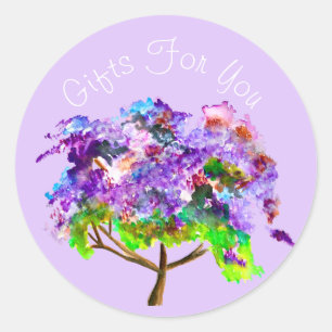 Purple Jacaranda tree watercolor art Classic Round Sticker