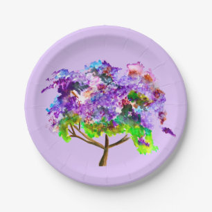 Purple Jacaranda tree watercolor art Paper Plate