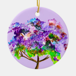 Purple jacaranda tree watercolor fine art ceramic tree decoration