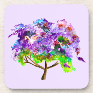 Purple Jacaranda tree watercolor fine art Coaster