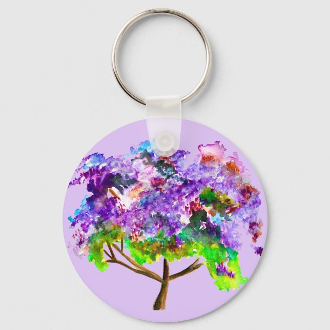 Purple jacaranda tree watercolor fine art key ring (Front)