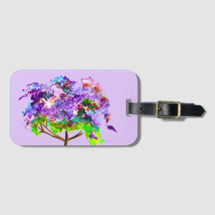Purple jacaranda tree watercolor fine art luggage tag