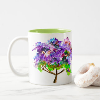 Purple jacaranda tree watercolor fine art Two-Tone coffee mug