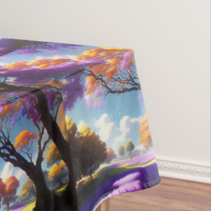 Purple Jacaranda Trees And Lavender Farm Oil Paint Tablecloth