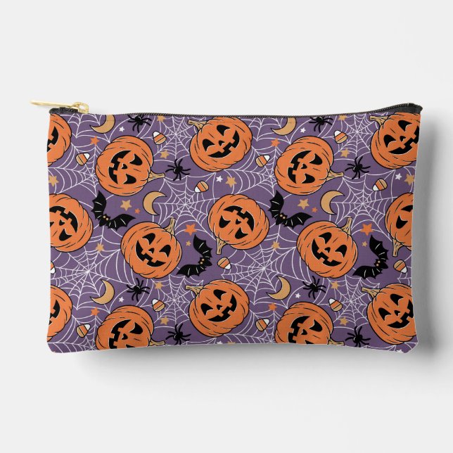 Purple Jack-O-Lantern Halloween Pattern Accessory Pouch (Front)