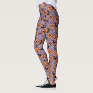 Purple Jack-O-Lantern Halloween Pattern Leggings