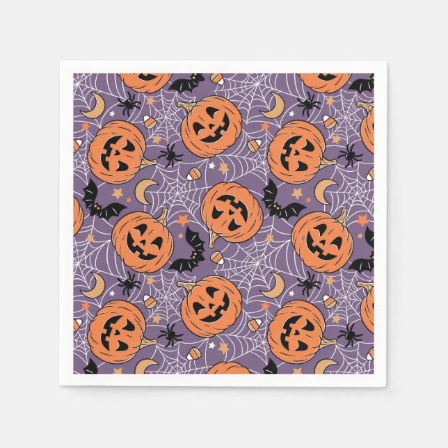 Purple Jack-O-Lantern Halloween Pattern Napkin (Front)