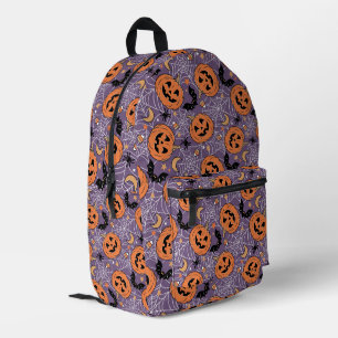 Purple Jack-O-Lantern Halloween Pattern Printed Backpack