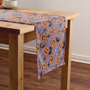 Purple Jack-O-Lantern Halloween Pattern Short Table Runner