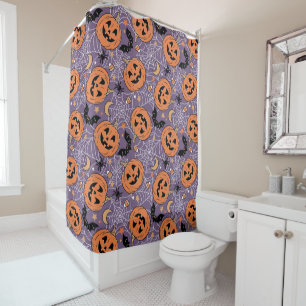 Purple Jack-O-Lantern Halloween Pattern Shower Curtain