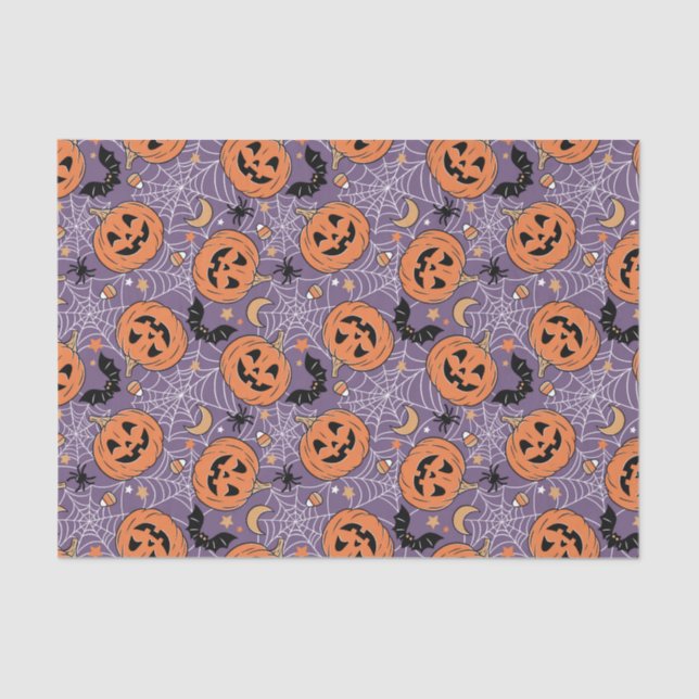 Purple Jack-O-Lantern Halloween Pattern Tissue Paper (Front)