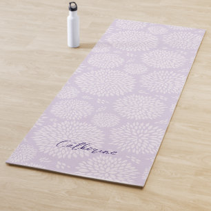 Purple Japanese Inspired Flower Pattern Monogram Yoga Mat