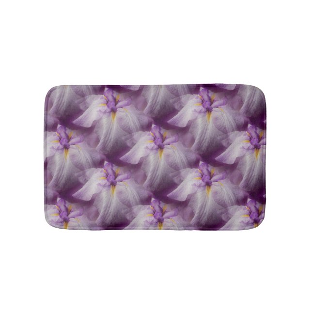 Purple Japanese Iris Flower Pattern Bath Mat (Front)