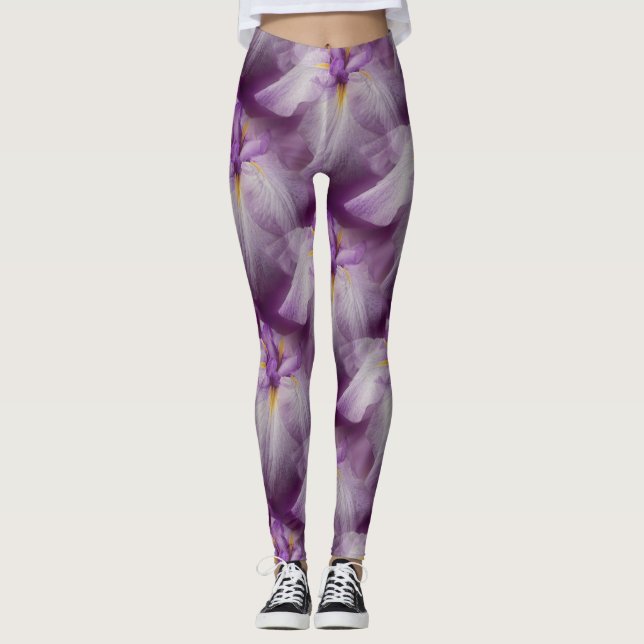 Purple Japanese Iris Flower Pattern Leggings (Front)