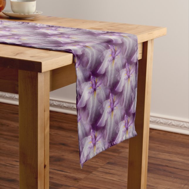 Purple Japanese Iris Flower Pattern Short Table Runner (In Situ)