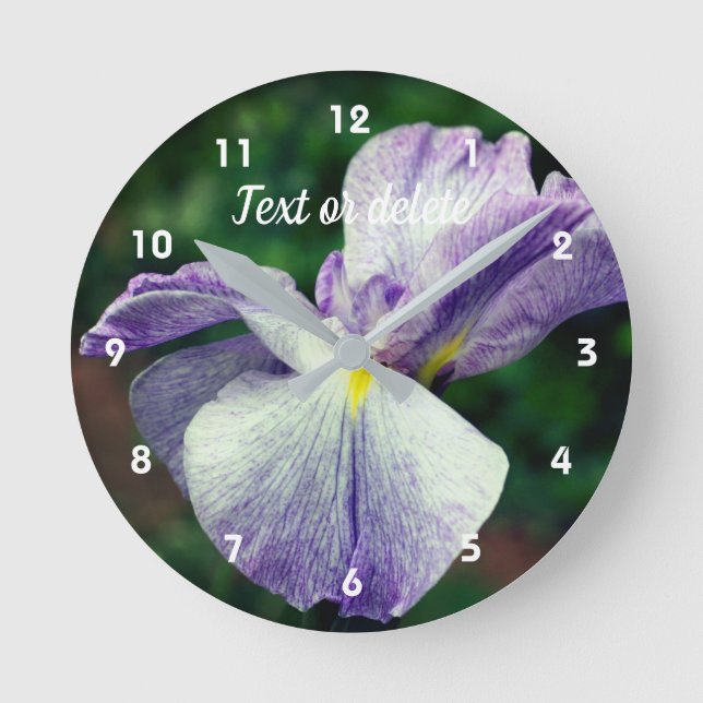 Purple Japanese Iris Flower Unfolding Personalised Round Clock (Front)