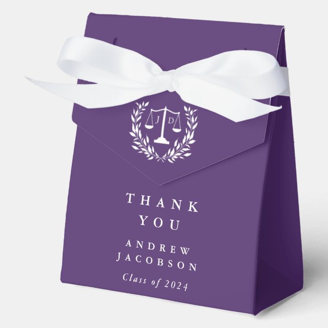 Purple JD Law Scales+Laurel Graduation Favour Box (Front)