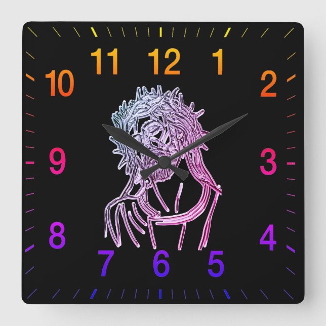 Purple Jesus looking up to god glimmering brightly Square Wall Clock (Front)