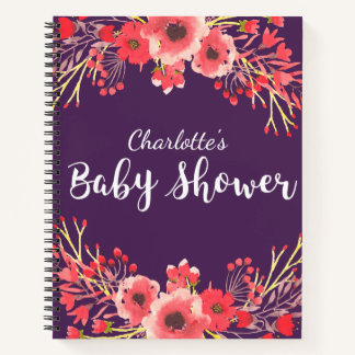 Purple Jewel Tone Watercolor Flowers Baby Shower Notebook