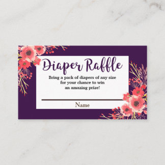 Purple Jewel Tone Watercolor Flowers Diaper Raffle Enclosure Card