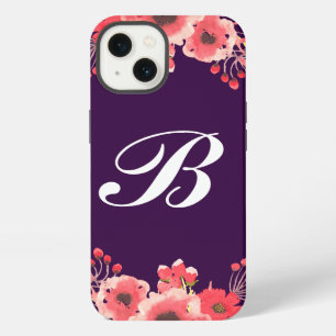 Purple Jewel Tone Watercolor Flowers Monogrammed iPhone 13 Case