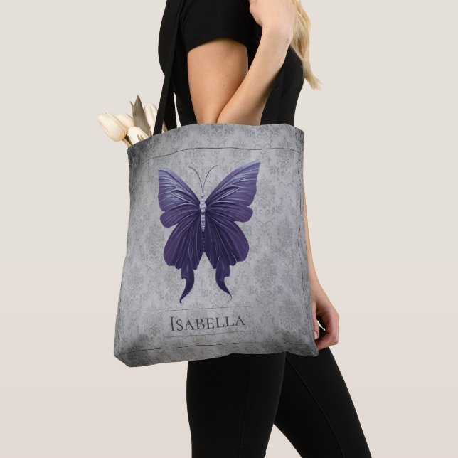 Purple Jewelled Butterfly Tote Bag (Close Up)