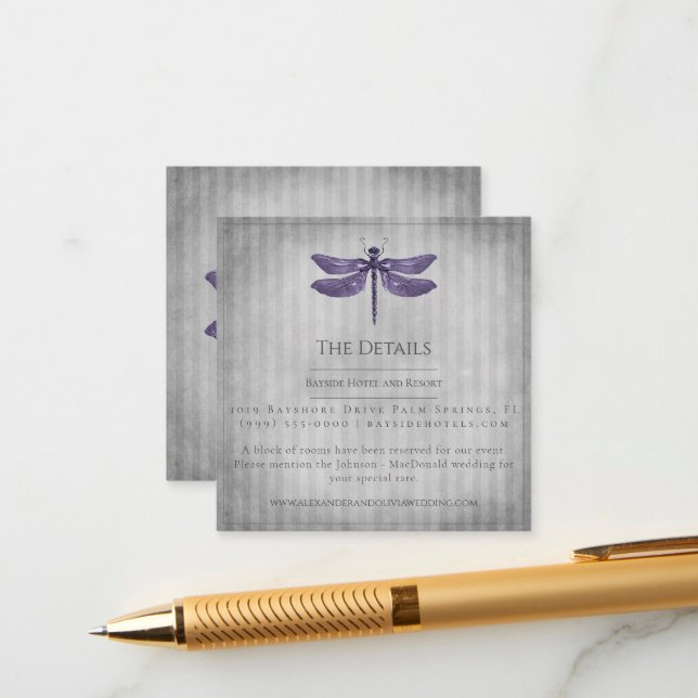 Purple Jewelled Dragonfly Wedding Enclosure Card (Front/Back In Situ)