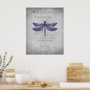 Purple Jewelled Dragonfly Wedding Welcome Poster