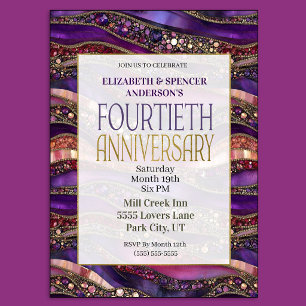 Purple Jewelled Strata 40th Wedding Anniversary Invitation