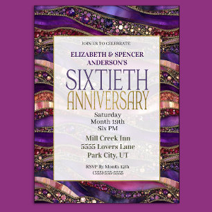 Purple Jewelled Strata 60th Wedding Anniversary Invitation