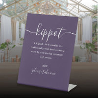 Purple Jewish Wedding Kippot Script Yarmulke