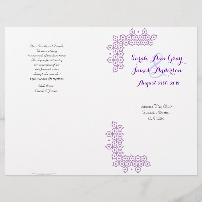 Purple Jewish wedding program (Front)