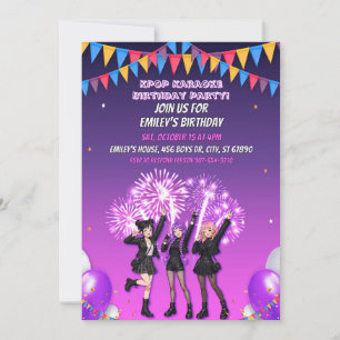 Purple K-Pop Karaoke Birthday Party Invitation