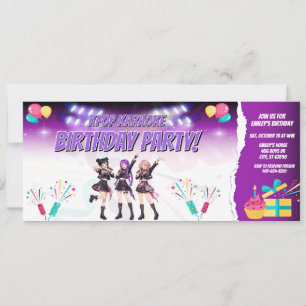Purple K-Pop Karaoke Birthday Party Invitation
