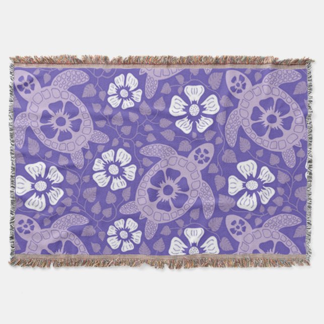 Purple Kauai Turtles Throw Blanket (Front)